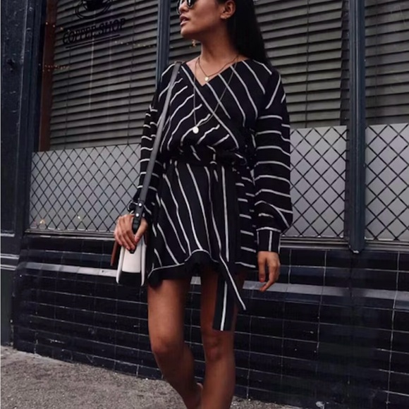 Bar III Striped Handkerchief Hem Wrap Dress - Picture 1 of 4